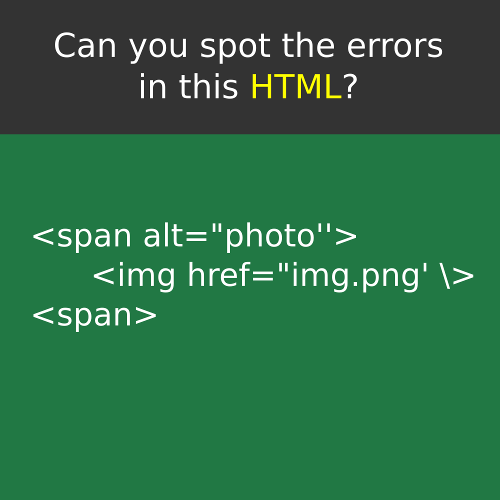 WeArePirple's tweet photo. Can you spot the errors in this HTML?
#html #html5 #htmlcss #htmlcode #htmlemail #htmlcoding #HTMLHeading #HTMLHeadings #htmlcoin #htmlbuilder #html5tutorial #htmlforbabies #html5css3 #html5validation #htmlemails #htmldevelopers #htmlskills #html4 #htmlqueen #html5game https://t.co/uVYuMgPSc0