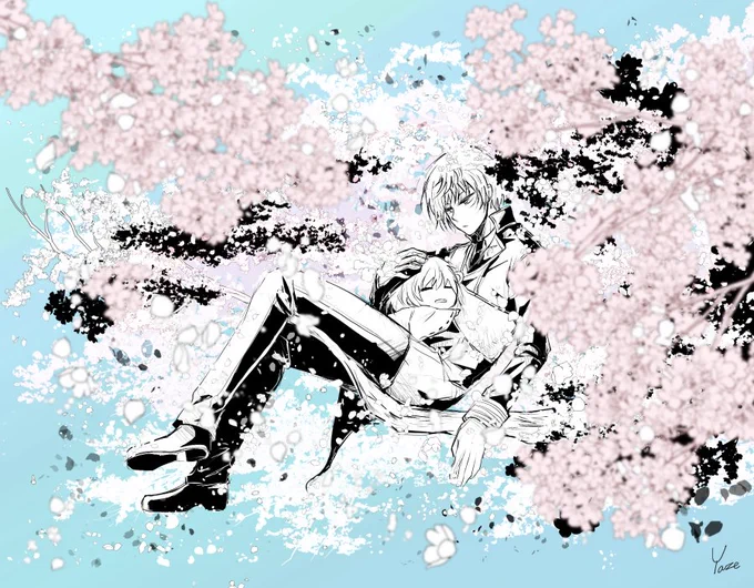 桜雲に、零れ桜の花明り 