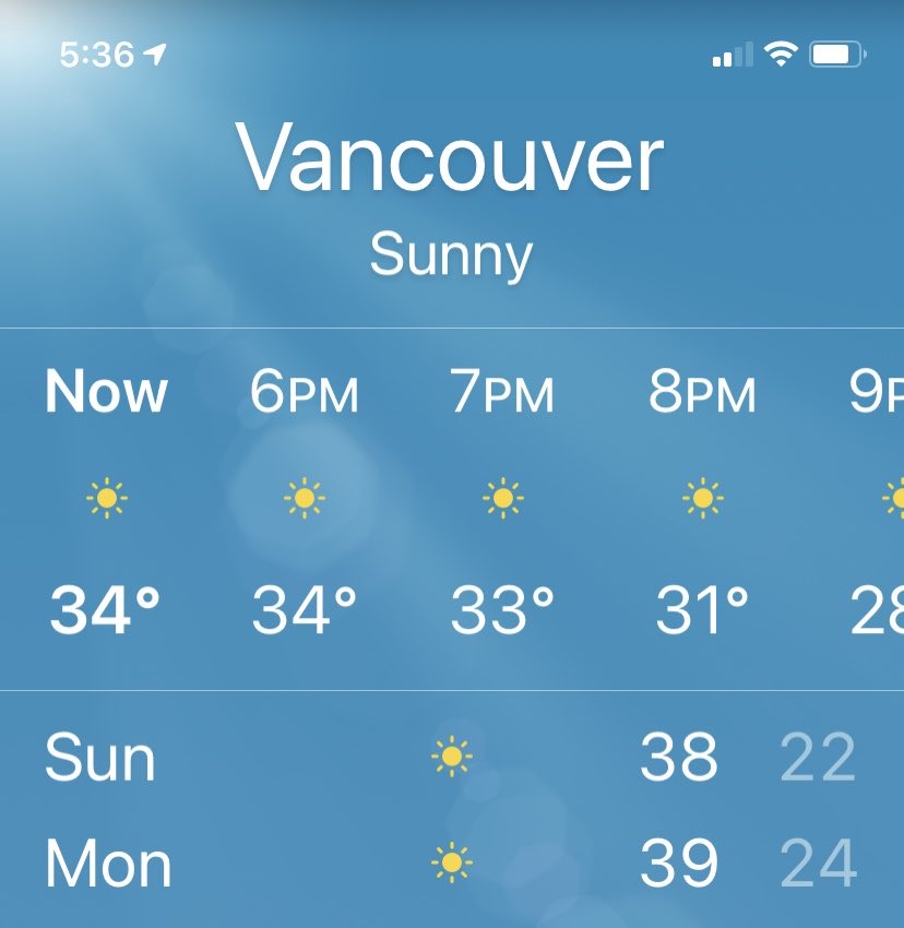 Global warming! Never seen these #temperatures in #Vancouver <a href="/jjhorgan/">John Horgan</a>. Please stop subsidizing the oil and gas industry.  Time to transition into green renewal energy solutions. We’re running out of time 🙏