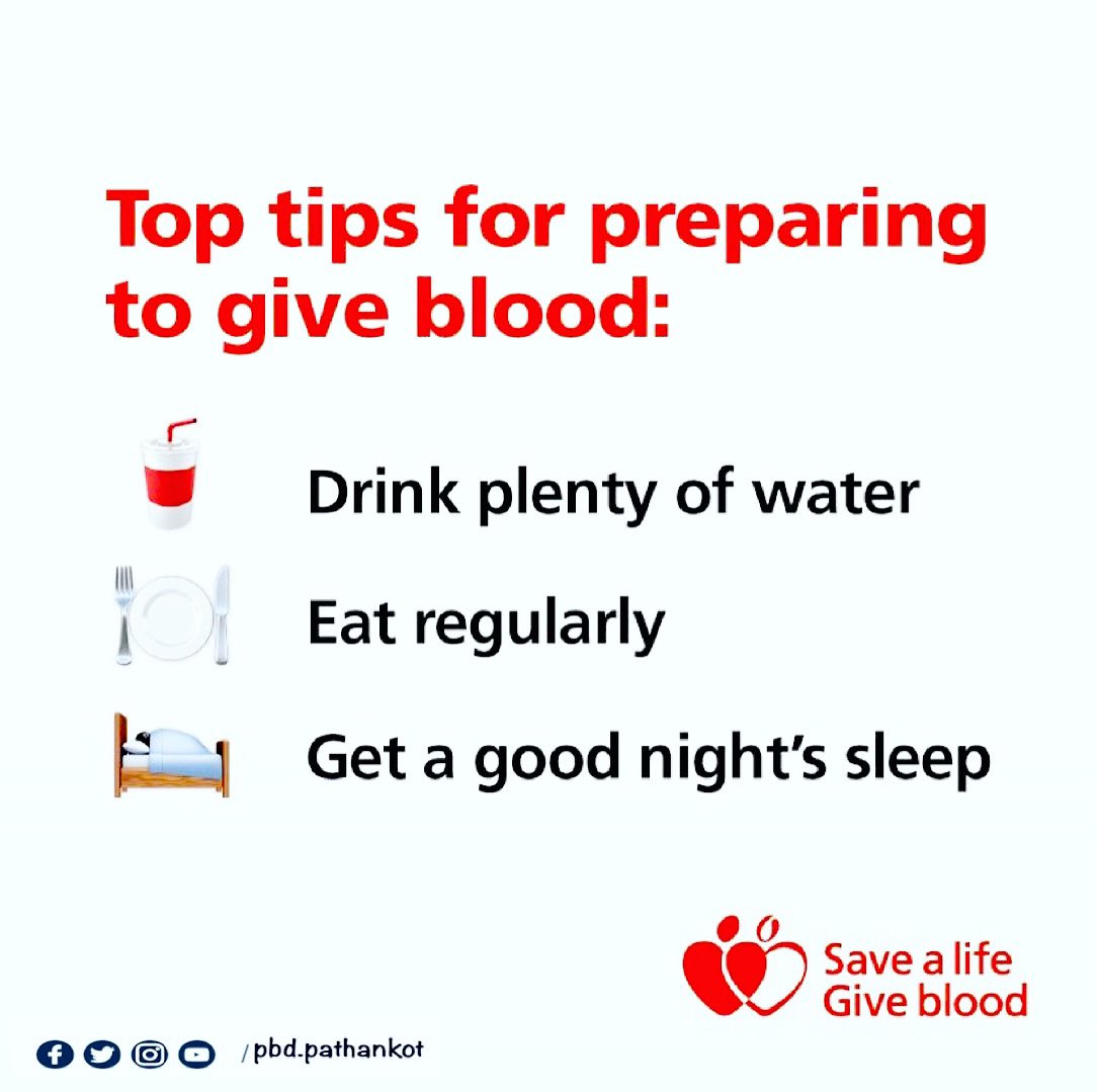 WeArePathankot's tweet photo. Giving blood soon ? Get ready to donate by plenty of water, eating regularly and trying to get a good night’s sleep! Keep up.
#pbd #giveblood #blooddonationtips #cause #pathankot #punjab #india #pathankotsaviours #realheroes #pathankotyouth #humanityfirst #vbd https://t.co/pYdz8p3o8z