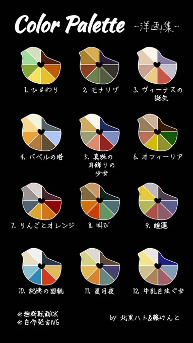 オシャレなカラパレ見つけたからセルフリクエストしてたもうちょい黄と緑上手いこと使いたかったけど限界 