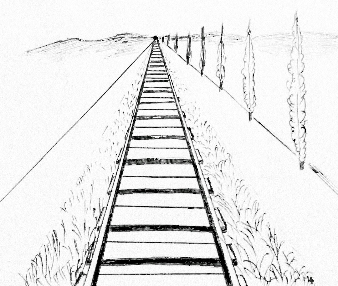 Легкая железная дорога. Линейная перспектива пленэр. Линейная перспектива пейзаж. Перспектива карандашом. Перспектива рисунок.