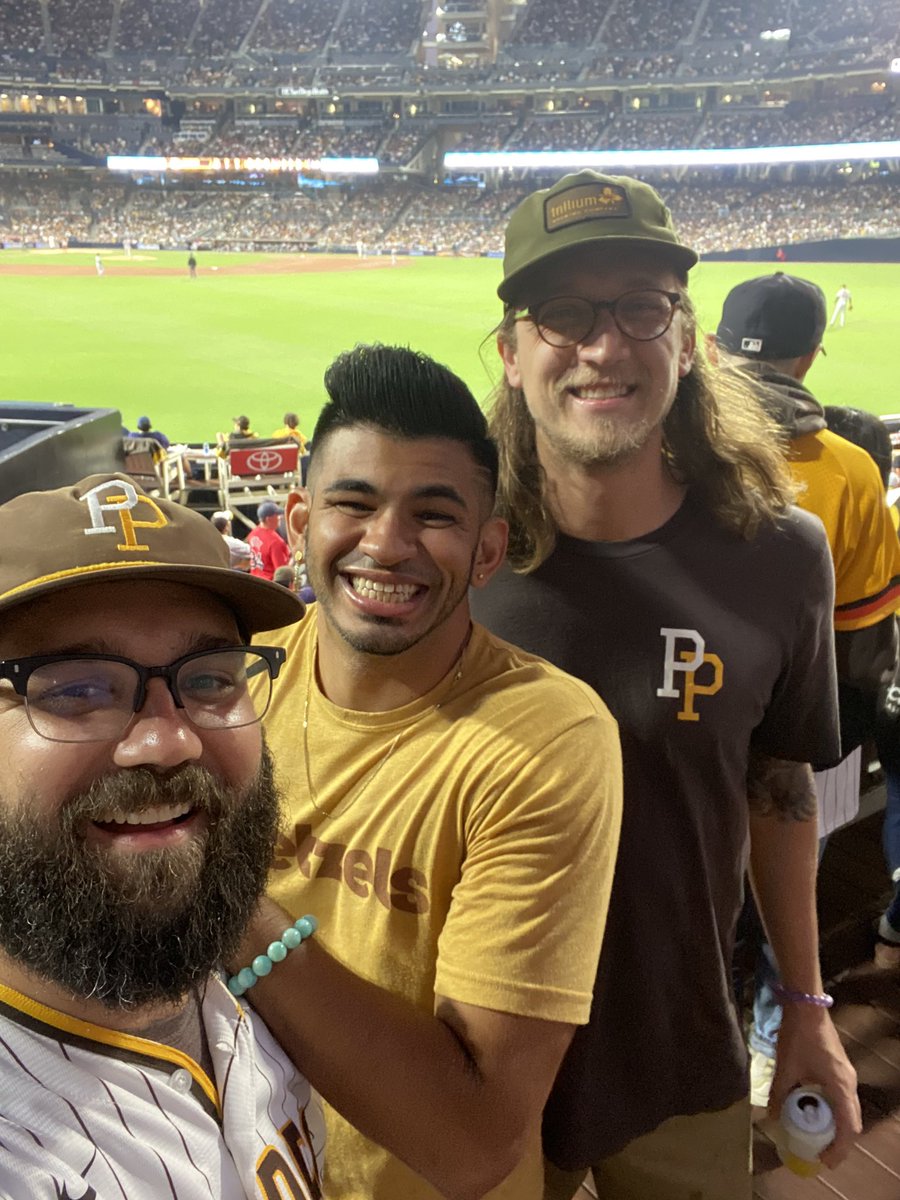 natethehuck's tweet photo. Finally got Adam to his first @Padres game! Welcome to the #bestcoast bud! #HungryForMore https://t.co/IWqiPuoo02