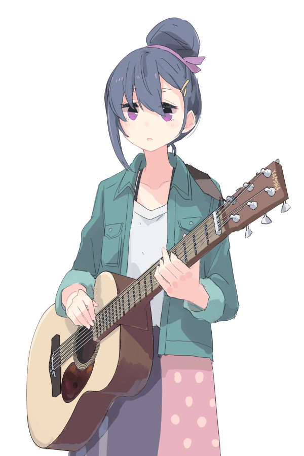 shima rin 1girl guitar solo single hair bun hair bun instrument white background  illustration images
