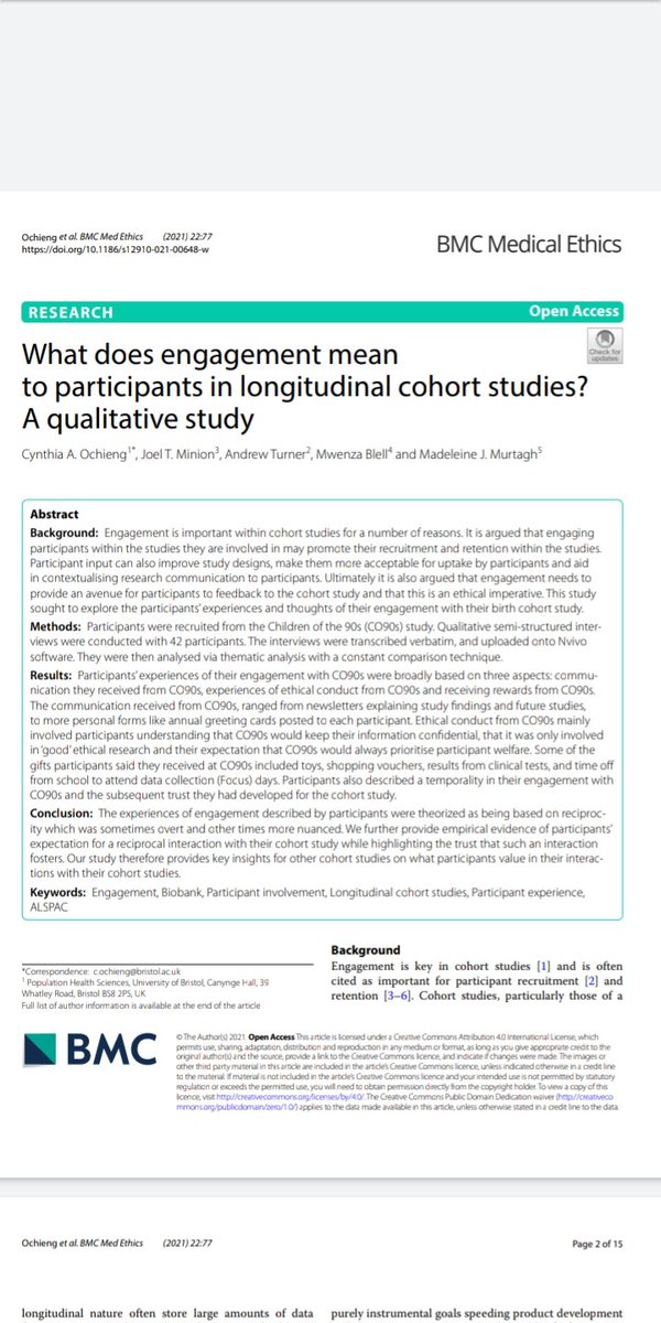 What does engagement mean to participants of a longitudinal cohort study? rdcu.be/cna8K