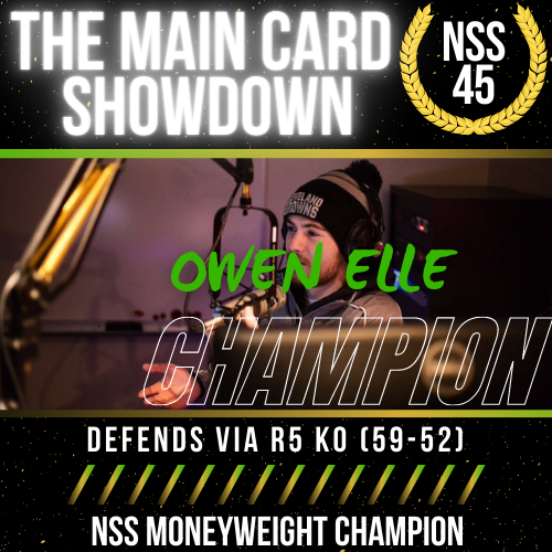 NSS_MN's tweet photo. #AndStill as @OwenElleMN defends his belt against Quincy "The Dabman", advancing to the Bous Cup Playoffs Semi-Finals! In the Co-Main, "Stormin'" Gary Goosemen curb stomps Drew! Also advancing are "The Hound Dawg" and Jordan! #NSS45 https://t.co/CfqGYjvZbn