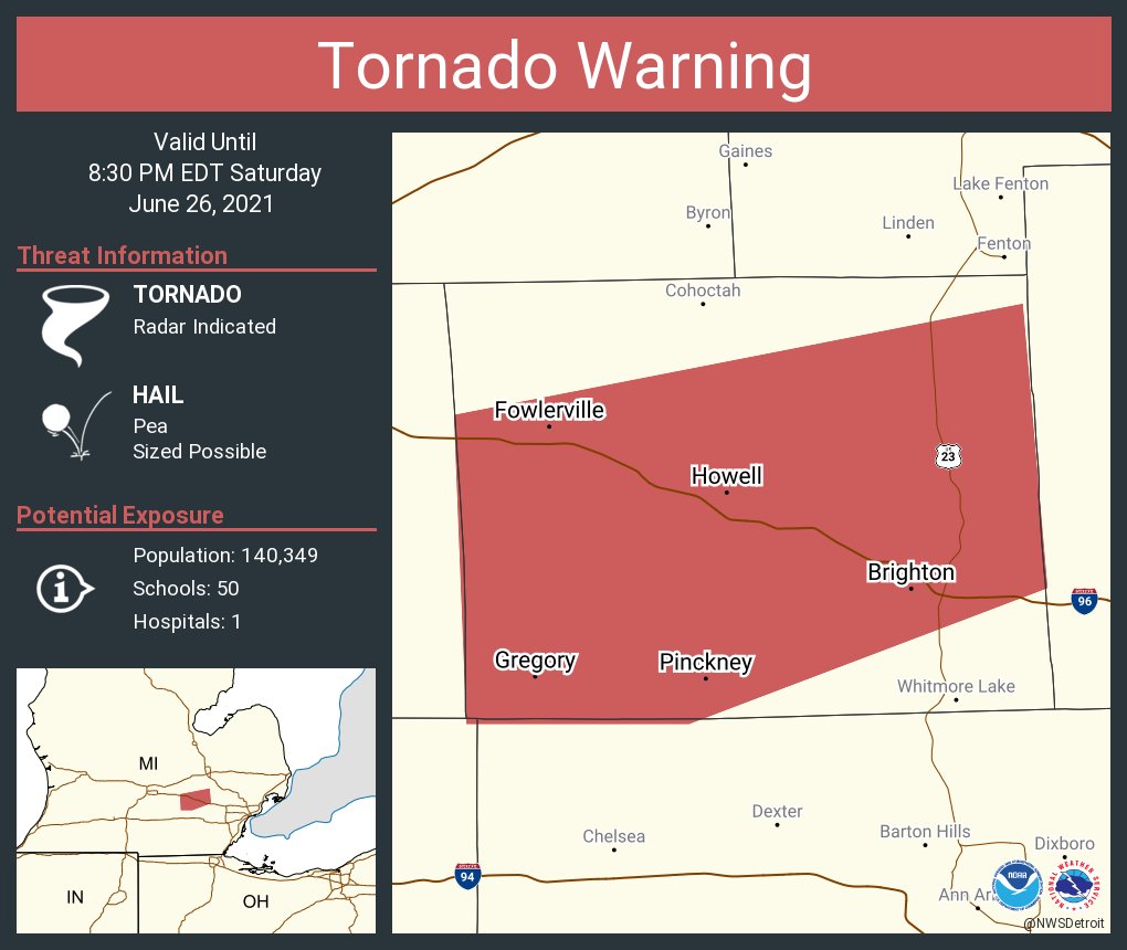 Tornado Warning including Howell MI, Brighton MI ...