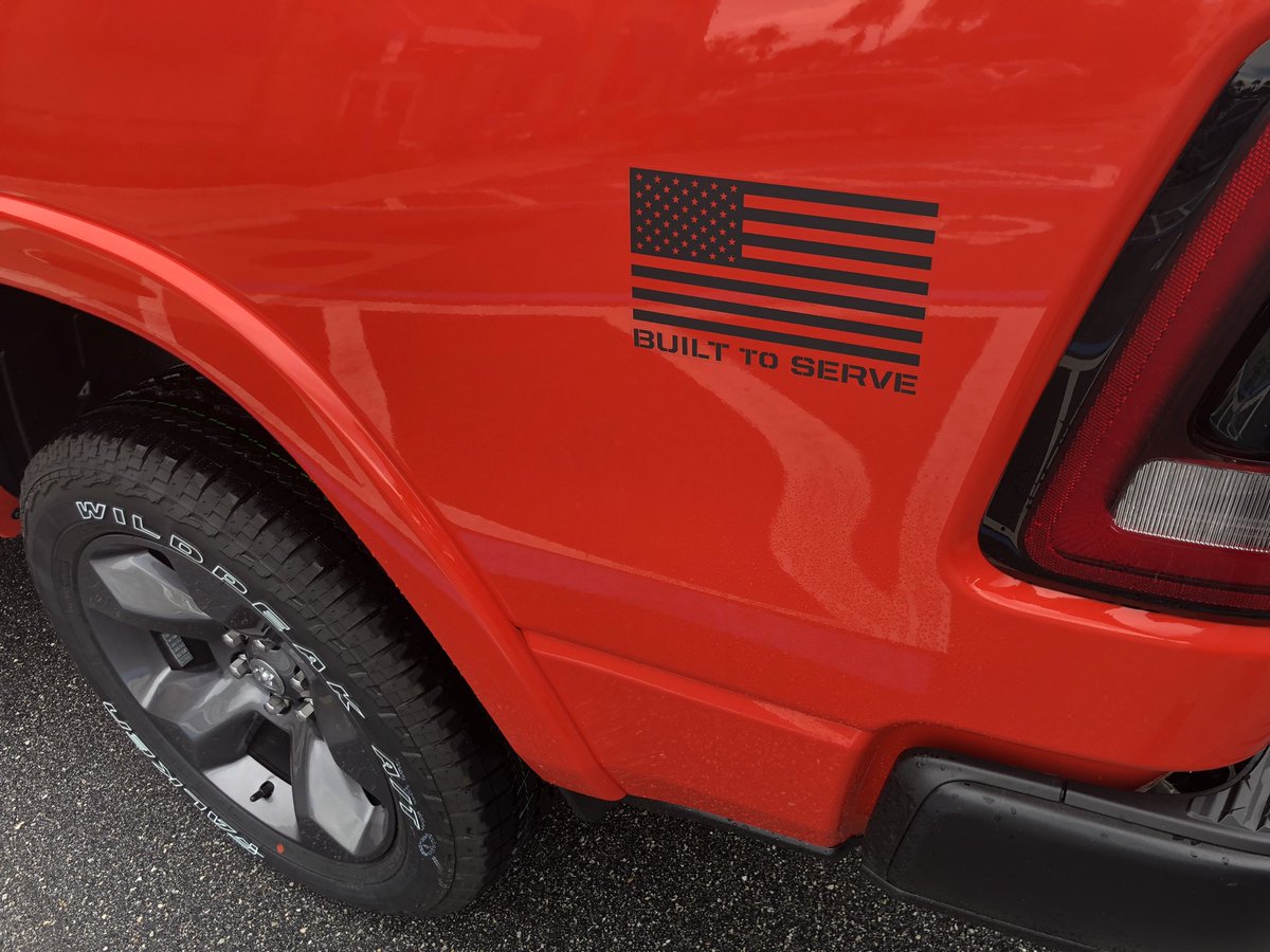 VeteranInsights's tweet photo. Love my new @RamTrucks 1500 #CrewCab #BigHorn 4x4 Limited Edition Military Edition: Built to Serve Edition which adds #OffRoad Suspension and a Raised Chassis, Blacked Out and amazing wheels in a #SpitFireOrange color limited to 500! #BuiltToServe #CoastGuard #USARMY #IGY6 #WWP https://t.co/ShKlevEVSa
