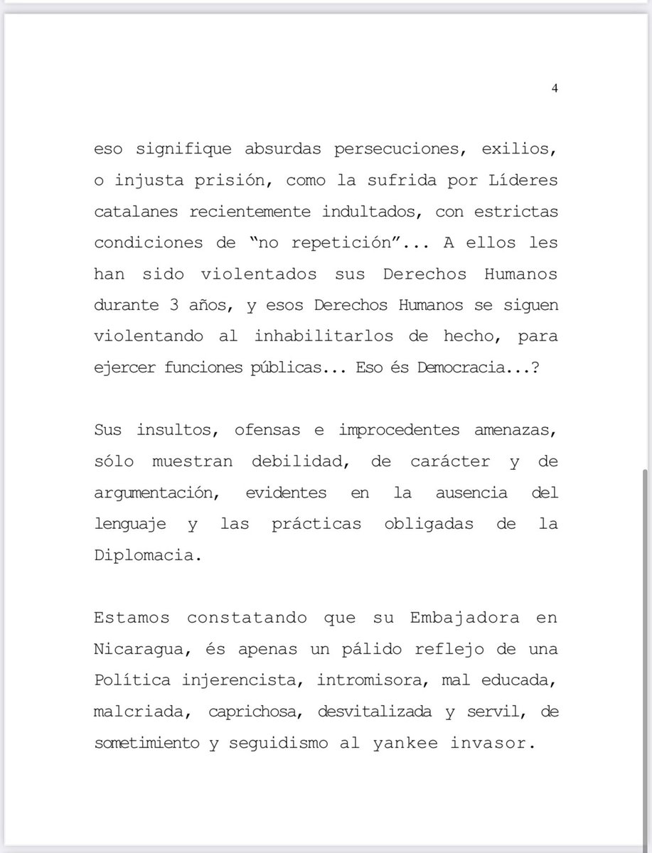 LaureanoOrtegaM's tweet photo. Carta del Gobierno de Nicaragua a la Canciller de España. “Qué triste, penoso y desventurado papel, Señora González ! Pedirán perdón algún día por toda su indecente inclemencia...? Luchamos contra los Imperialistas de la Tierra, enemigos de la Humanidad!”  Viva Nicaragua libre!🇳🇮 https://t.co/ltJ9UqXCID