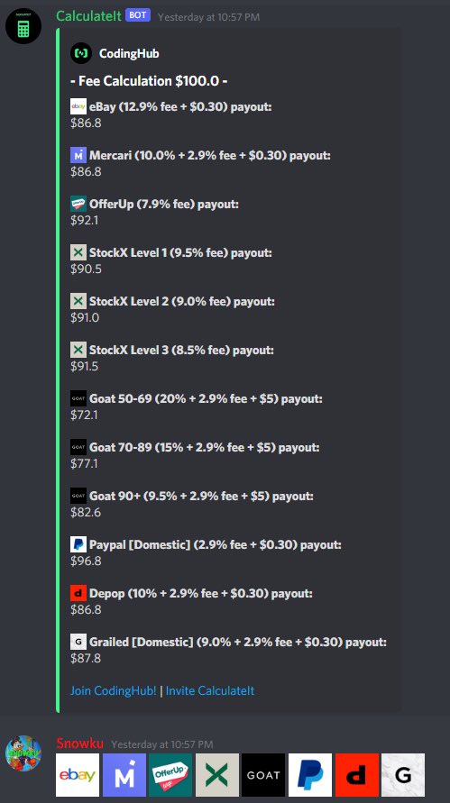 RealCodingHub's tweet image. Introducing our FREE Discord Fee Calculator Tool - “CalculateIt”, Join CodingHub today to add to your group!
discord.gg/JVNpvEAe63