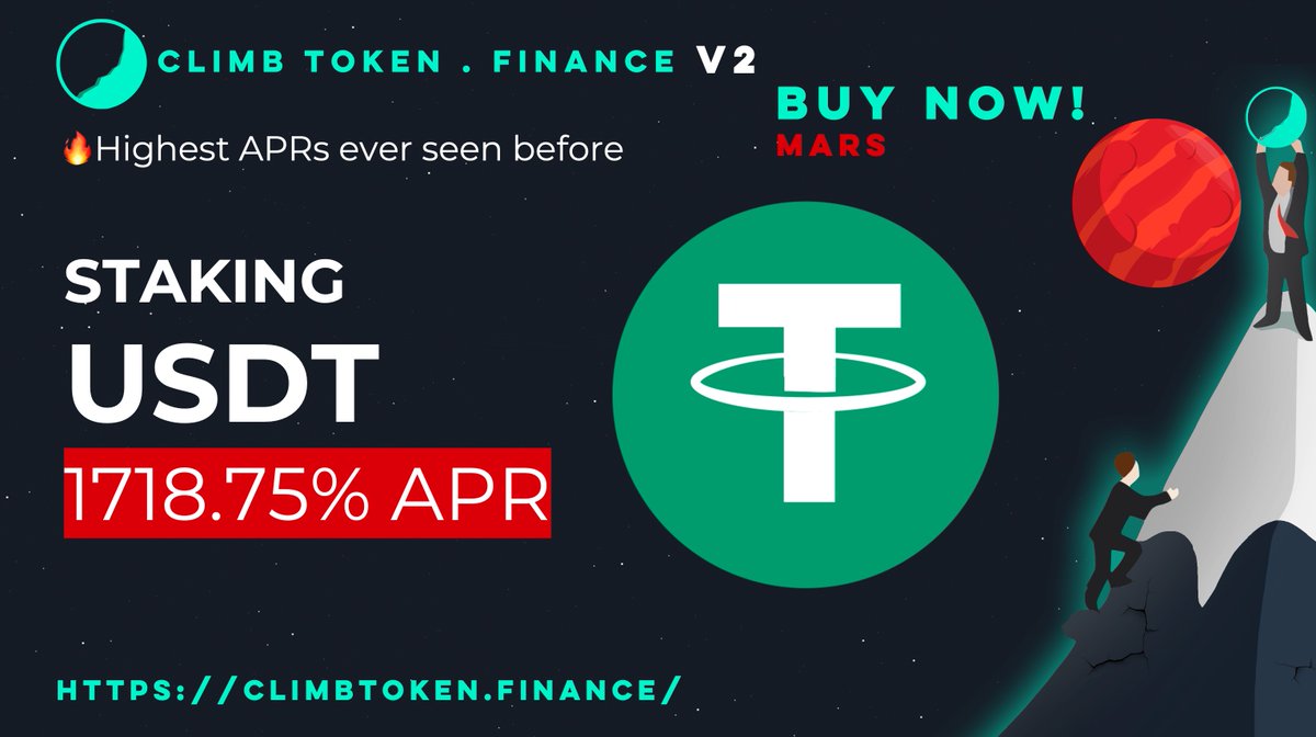 ClimbToken's tweet photo. PLEASE RT
✅CLIMB TOKEN FINANCE V2
🚀STAKING
USDT
🔥1718.75% APR
#BTC #BNB #Cryptocurrency #NewToken #cryptocurrencies #ClimbToken #YieldFarming #DeFi #V2soon #BinanceSmartChain #BSC https://t.co/QZZFadA4U2