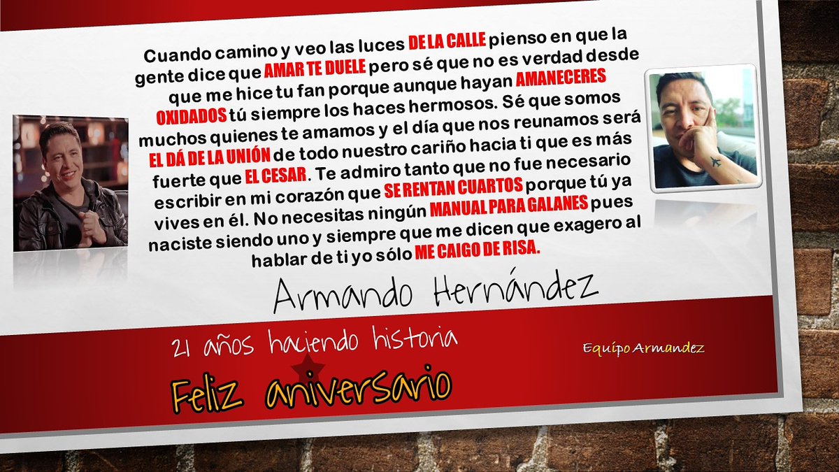 EquipoArmandez's tweet photo. ✨ Felicitaciones a nuestro querido Armando Hernández por sus 21 años de trayectoria ✨ 👏👏👏
#21añoshaciendohistoria 
#armandohernandez 
#actor https://t.co/wmsWSvL5RY