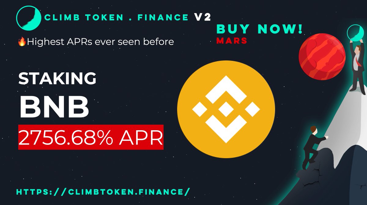 ClimbToken's tweet photo. PLEASE RT
✅CLIMB TOKEN FINANCE V2
🚀STAKING
BNB
🔥2756.68% APR
#BTC #BNB #Cryptocurrency #NewToken #cryptocurrencies #ClimbToken #YieldFarming #DeFi #V2soon #BinanceSmartChain #BSC https://t.co/V0SUTTnriC