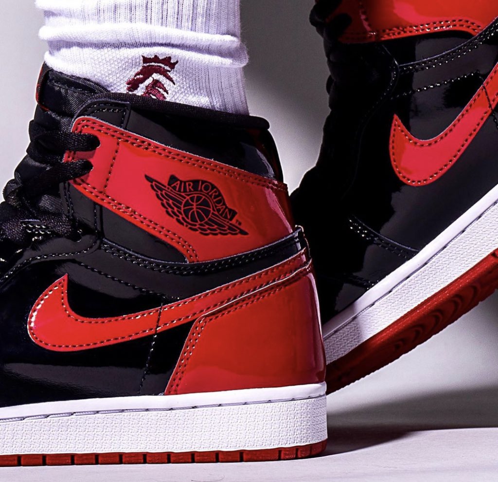 saint's tweet image. On-Foot Look: Air Jordan 1 High OG “Bred Patent”