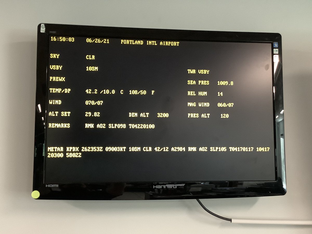NWSPortland's tweet photo. Well, PDX has done it. 108 degrees Fahrenheit at the airport. That breaks the all time high temperature for the airport of 107 degrees Fahrenheit. #orwx #PNWheatwave https://t.co/tcIDUqZsXu