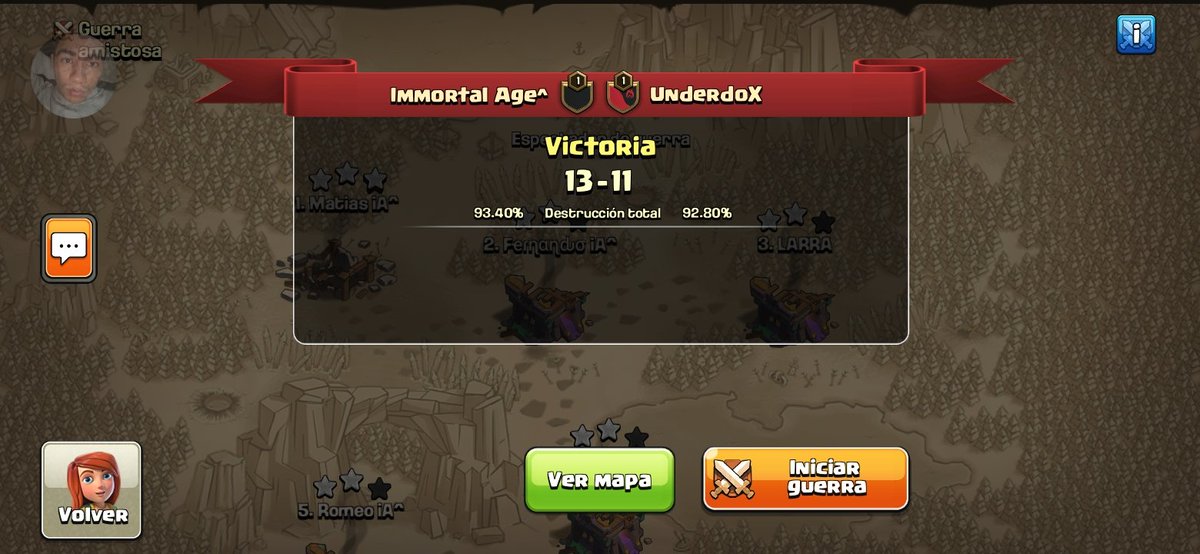 Logramos la victoria en ronda 64 de <a href="/FrenchCup/">French Clash Cup</a> ✅ 
🔰 vs <a href="/underdox_coc/">UnderdoX - Clash of Clans</a> GG 

Jugadores:

👤 <a href="/MatiasCoC_/">Matias iA^</a> 
👤 <a href="/Javierqm29/">Javier</a>  
👤<a href="/LARRA_coc/">LARRA_IA</a>   
👤 <a href="/fer_iA03/">Fernando iA</a>  
👤 @RomeoiA7  📹