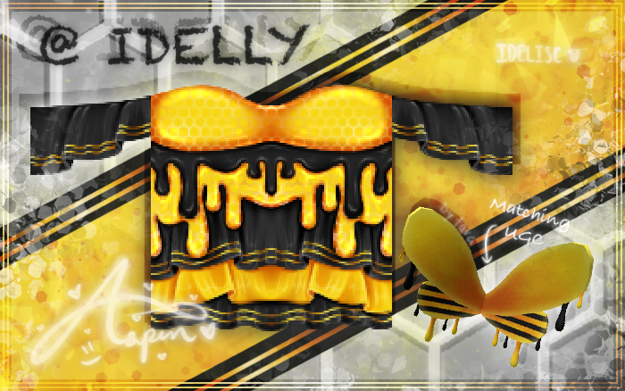 Idelisc_rblx's tweet photo. 🍯 -- Honey Bee -- 🐝
( Matching outfit for @tarabyte_rbx 's "Dripping Honey Bee Wings" )

Clothing: https://t.co/tOrZLgqmQ9
UGC: https://t.co/ZeaxSg9EE1

likes and rts appreciated!~
#Roblox #RobloxDesigner #robloxclothing https://t.co/l9vSkQKtfU