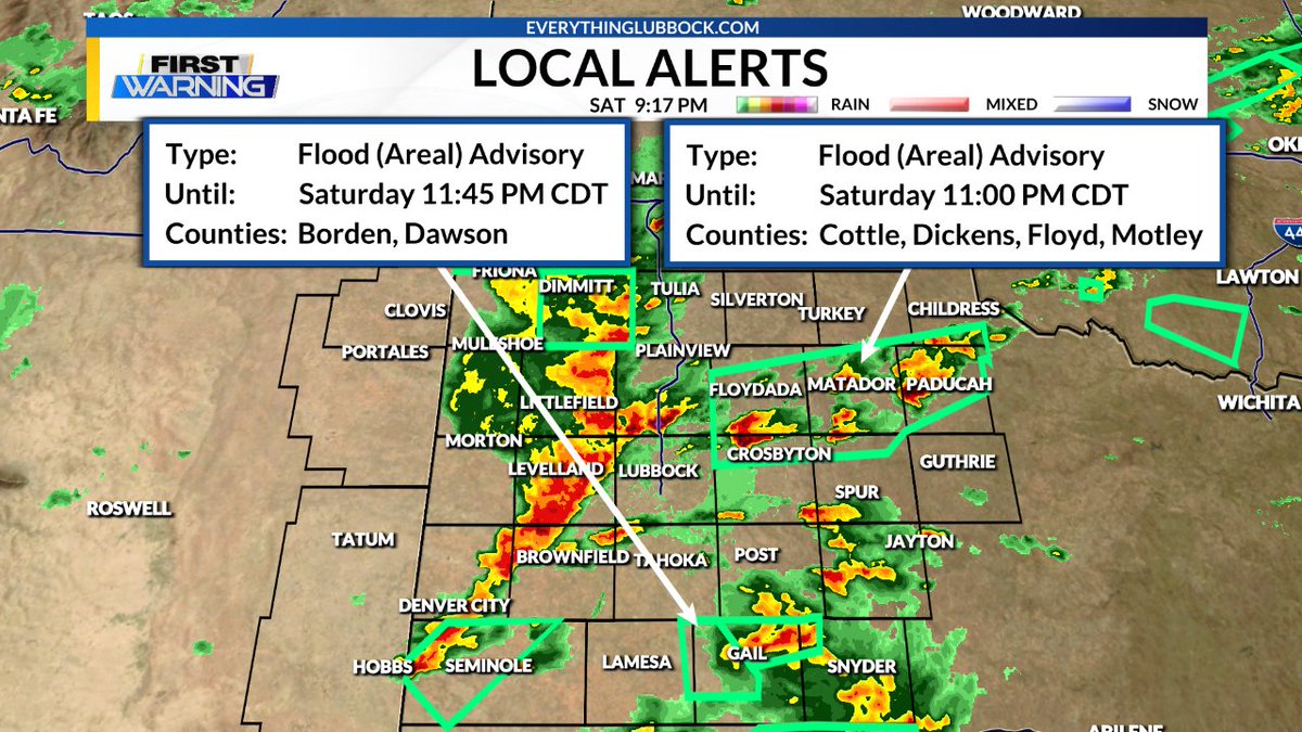 HeidiKayeWx's tweet photo. A new flood alert has been issued for the highlighted areas. Avoid any flooded roadways you may come across. Be safe and only travel if you absolutely have to. Stay tuned to KLBK for the latest weather information. 
#KLBK #txwx https://t.co/sFp8zU0cBj