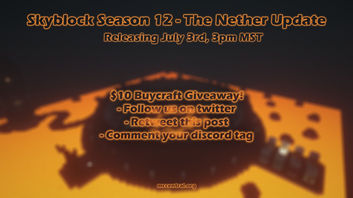 _MCCentral's tweet image. $10 GIVEAWAY

We are giving away a $10 coupon in celebration of Skyblock 12 reset. 

Requirements:
- Follow us on twitter
- Retweet this post
- Comment your discord tag

Winner will be selected Friday, July 2nd.

Mccentral.org