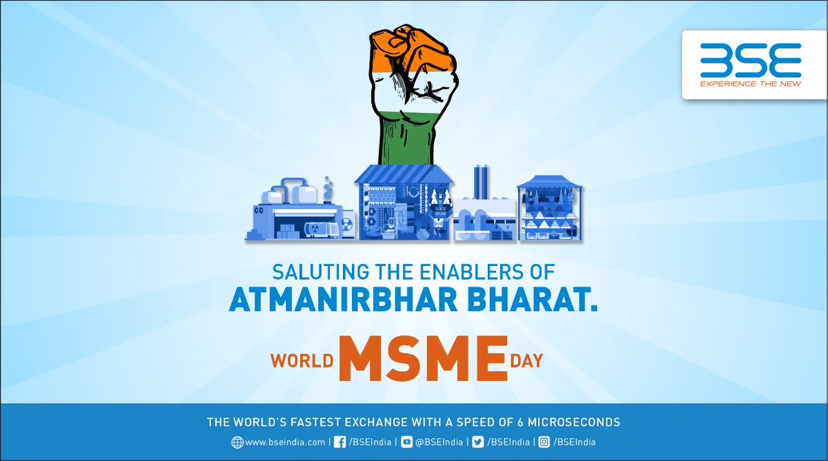 BSEIndia's tweet image. Saluting the enablers of Atmanirbhar Bharat.
Celebrating World MSME Day.

#WorldMSMEDay #supportMSME #MakeInIndia #SME #MSMEDay21 #smallbusiness