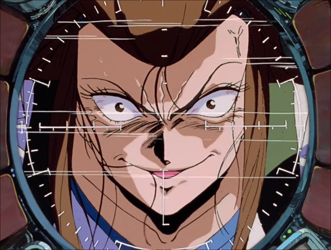 まさのりさんに激推しされた「トップをねらえ!」全話視聴完了。SFの基礎知識が無いとキツいけど、熱く面白いアニメだった。TVアニメでジックリ2クール分やったらブームが起こせたかも知れない。画像は、1話で思い出した「似たような変顔」(解ったら偉い) 