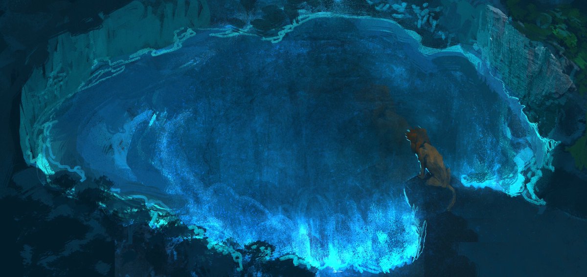 VanceKovacs's tweet image. “Simba Talks With Mufasa” aka “Galactic Mufasa” visual development for “The Lion King” 🦁 👑. Pitched as a possible option for Simba’s vision of his father. I liked the idea that Mufasa would be made of star material as he climbed a stairway to be among the other stars.