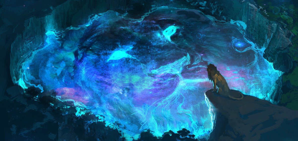 VanceKovacs's tweet image. “Simba Talks With Mufasa” aka “Galactic Mufasa” visual development for “The Lion King” 🦁 👑. Pitched as a possible option for Simba’s vision of his father. I liked the idea that Mufasa would be made of star material as he climbed a stairway to be among the other stars.