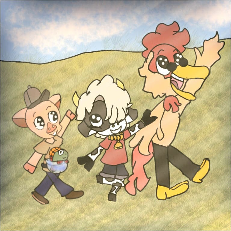 loredogs7546's tweet photo. Decided to draw them @HappysHumble @dev_scythe .Also @_ScribbleDemon  did an amazing job with the manual!We are lucky to have him design it !^^#fanart #digitalart #horrrgame #art #happybunbleburgerfarm #happyhumblehaifir https://t.co/LO93t5XWYT
