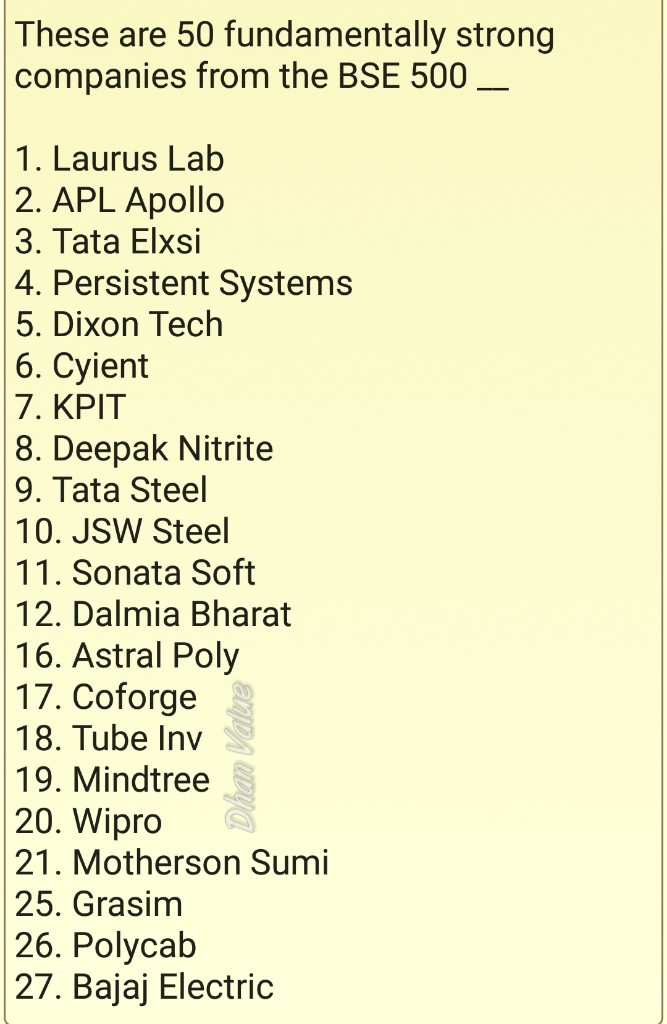 DhanValue's tweet photo. These are 50 fundamentally
strong companies
from the BSE 500 __ https://t.co/dU3yMqJIwM
