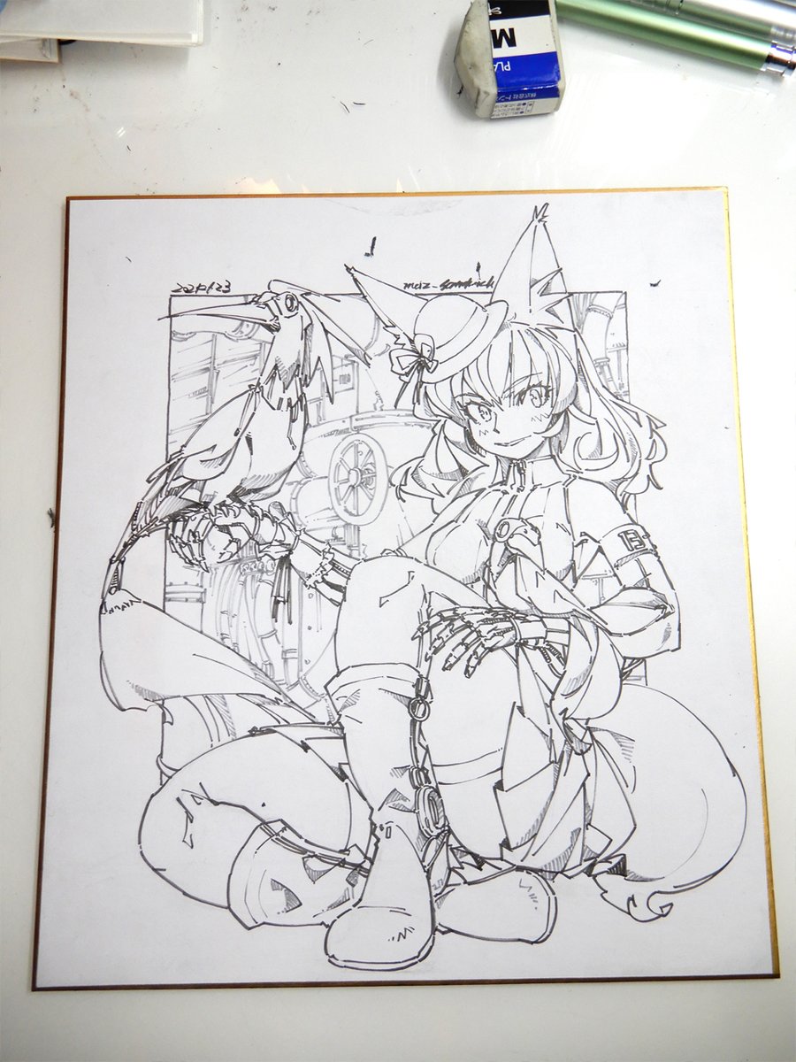この間の色紙のデジカメ撮影版。
#線画 #狐娘 #色紙 