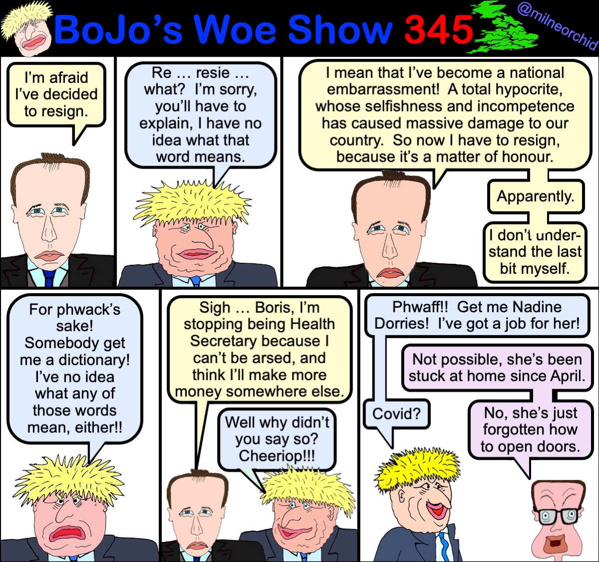 milneorchid's tweet photo. This is the actual conversation between #MattHancock and #BorisJohnson before Hancock resigned.
#HandsFaceArse #HancockResign #Marr #TorySleaze https://t.co/64O8zx7irK