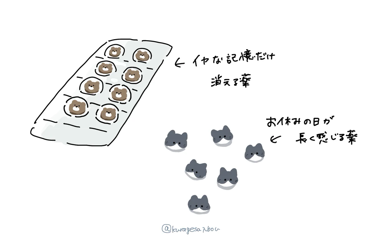 こんな薬があったら即買い！？嫌な記憶が消える薬と休みが長く感じる薬！