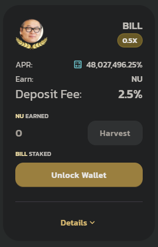 BillHwangDefi's tweet photo. Nu Parthenon (https://t.co/SPQZ3knueE), an established chain of farms under Alex, has decided to partner up with us to offer high-yield BILL pool in their project! For a 2.5% deposit fee, you can deposit BILL and earn NU tokens! https://t.co/qLbxLoxuX7