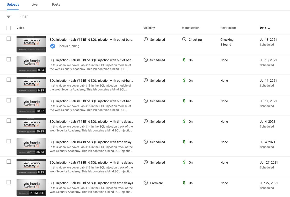 rana__khalil's tweet photo. Just uploaded the final lab video for the @WebSecAcademy SQL Injection module. That makes 17 videos that took 17 weeks to complete 🥲 Ya'll better be experts at exploiting SQL injection vulnerabilities after the videos for this module are over lol https://t.co/MoIOeDTbYH