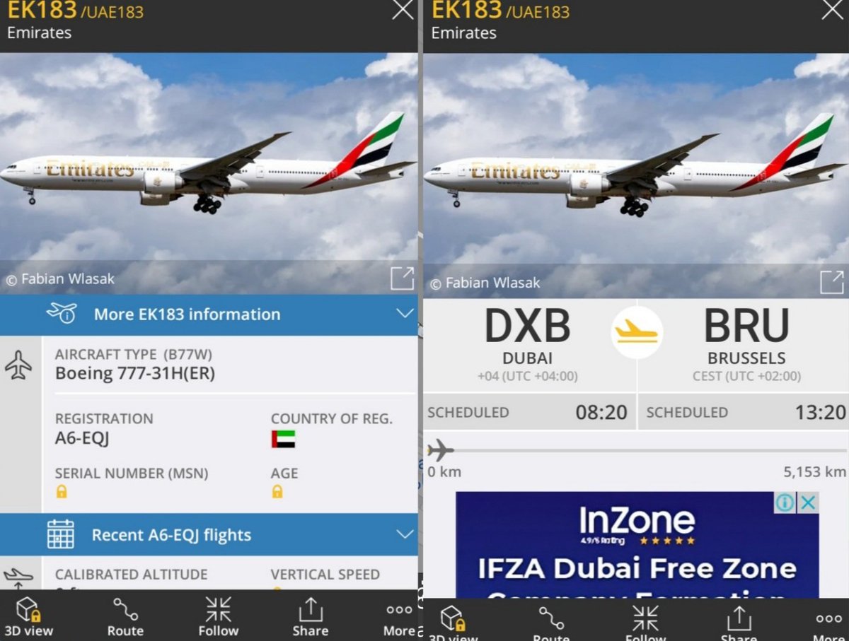 DXB TO BRU <a href="/emirates/">Emirates</a> Boeing 777-31H(ER) A6-EQJ