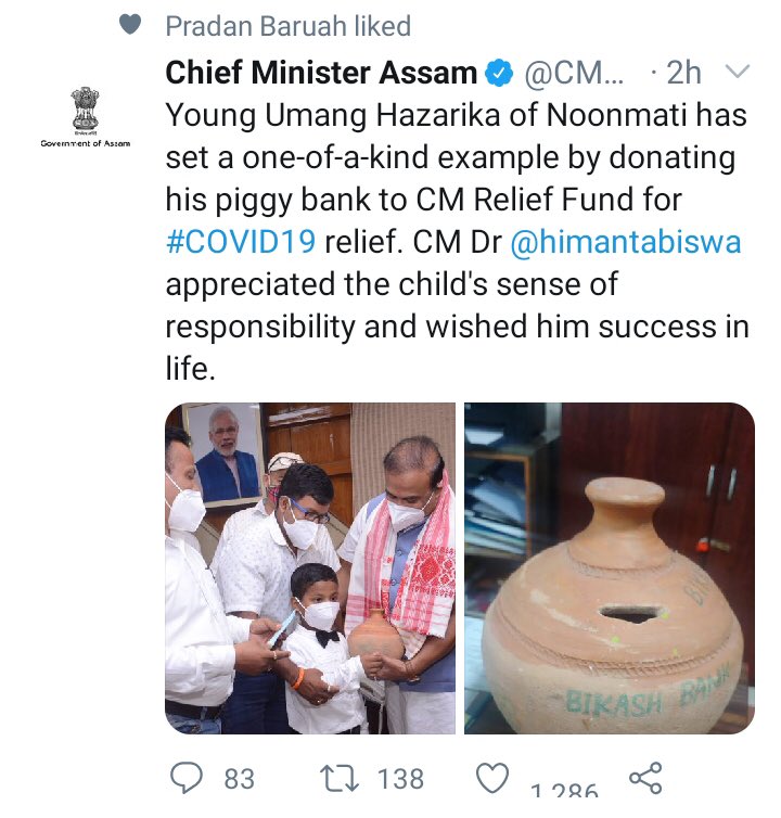 At a time when #PMNarendraModi promised to give it free @CMOfficeAssam while appreciating the sense of responsibility should have politely declined to take the child's piggy bank for buying vaccines in the state #insensitivity