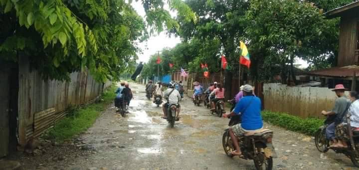 Citizens of Lone Khin in Hpakant Township marched with motorcycles to protest military regime despite the terrible weather. #RecognizeNUG  #June27Coup #WhatsHappeningInMyanmar