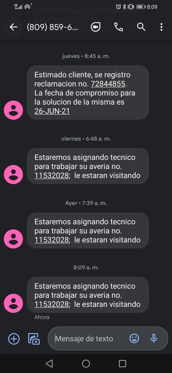 El mensaje llega eficientemente mas no asi el técnico de <a href="/SomosAlticeDo/">Somos Altice Dominicana</a> <a href="/altice_do/">Altice Dominicana</a> 
A las 830am de hoy se cumplen 7 dias con la avería
<a href="/IndotelRD/">Instituto Dominicano de las Telecomunicaciones</a> <a href="/ClienteRD/">Cliente Dominicano</a> <a href="/ProConsumidorRD/">ProConsumidor</a>