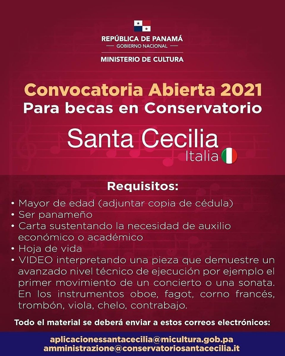🔊¡Atención jóvenes instrumentistas!

👉Mañana 28 de junio, es el último día para enviar tu video interpretando una pieza que demuestre un avanzado nivel técnico de ejecución: por ejemplo el primer movimiento de un concierto o una sonata.
#SomosCulturaPanamá