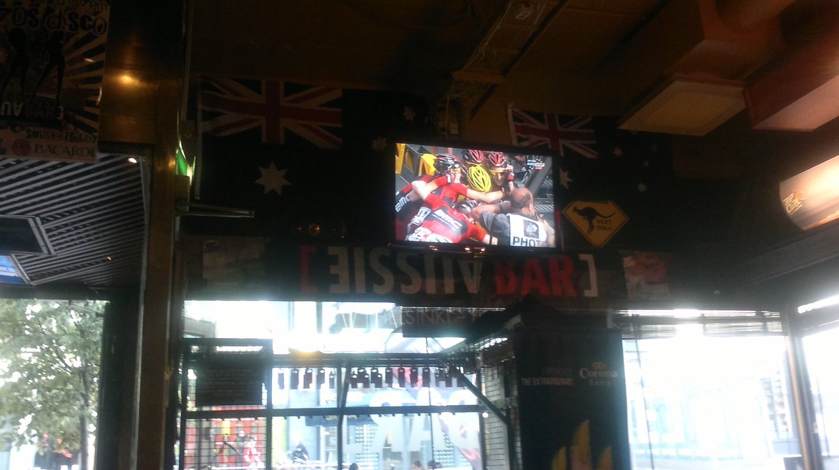Sitting in the Aussie Bar alone in Helsinki watching cycling history be made wishing I was in Paris! Never forget the day.  #cadelTDF10 https://t.co/sUP2qnny4a