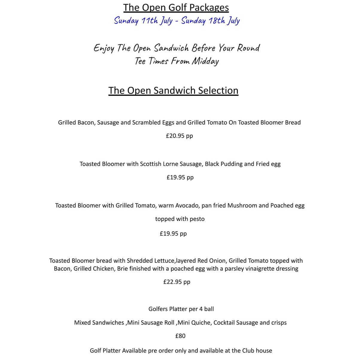 wabgc's tweet photo. Enjoy The 149th Open With Us 🏌🏌‍♀️ 
W&amp;BGC would like to welcome all players to take advantage of our exclusive 'The Open Sandwich' golf packages. 
11th - 18th July
Enjoy the 'Open Sandwich' before your round, Tee Times from midday.
To book please contact us 01843 831115 ⬅️ https://t.co/OVKaxj24cK