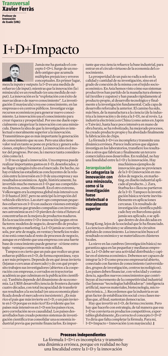 XavierFerras's tweet photo. Investigación sin Impacto no es Innovación. Quizá por no entender esto, estamos donde estamos https://t.co/Esd85QG6Ih