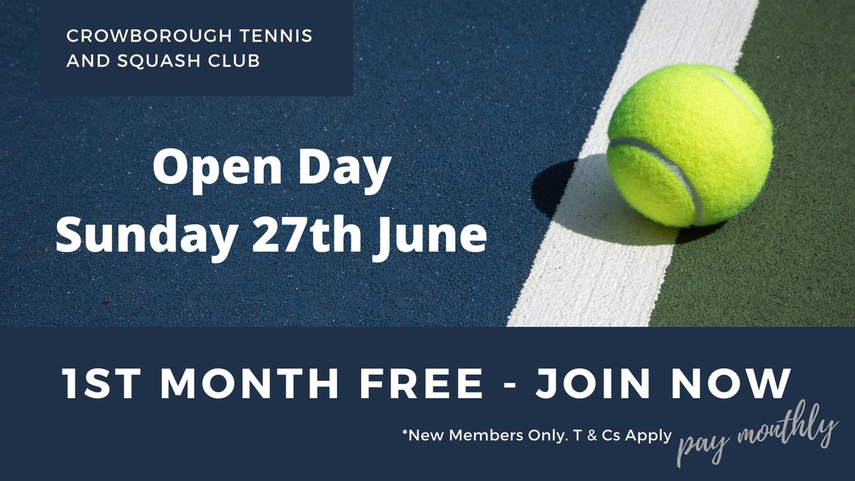 It is our Open Day today from 10am to 4pm. Come and join us. Give tennis, squash and racketball a go. There are club finals throughout the day. #crowborough #sussexevents #SupportLocalBusinesses #tennis #squash #racketball