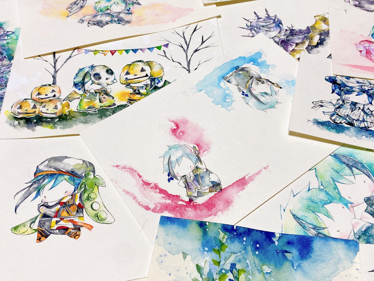 「#透明水彩でtwstファンアート
たくさん描きました 」|晴/作業中のイラスト