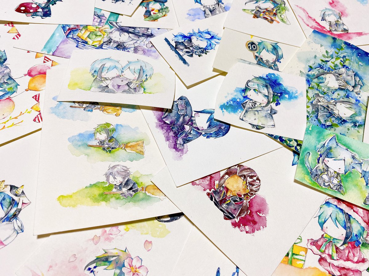 「#透明水彩でtwstファンアート
たくさん描きました 」|晴/作業中のイラスト