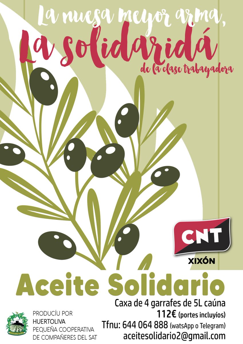 Aceite solidario para apoyar a las compas de @XixonCnt, condenadas por una concentración a tres años y medio de cárcel y 150.428€ de indemnización.

#SindicalismoNoEsDelito #NiUnPasoAtrás

¡La #solidaridad es nuestra mejor arma! 

+Info 👉elsaltodiario.com/asturias/conde…