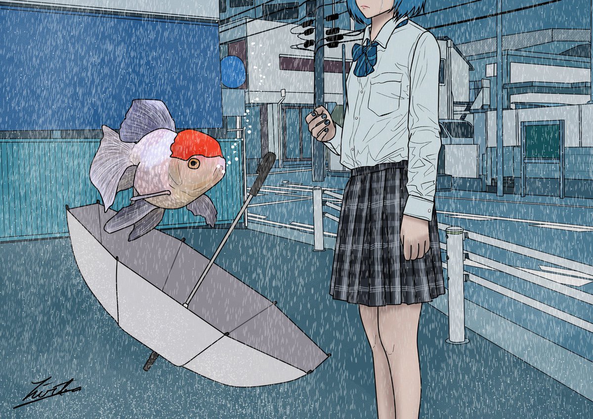 「『雨に打たれた私の心。』 」|hirt。(ヒルト)Illustrator🐏のイラスト