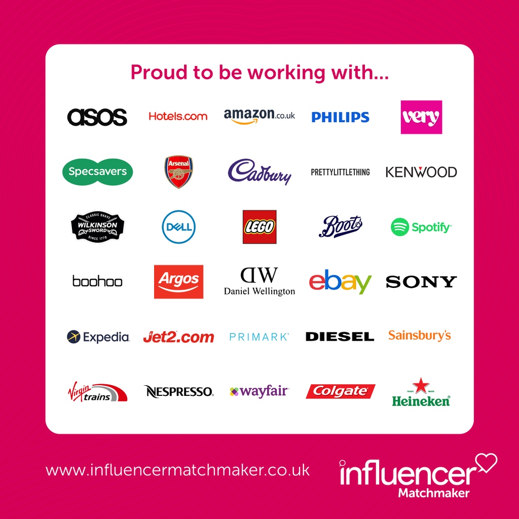 InfluencerMatch's tweet photo. Check out all the amazing brands we have worked with!
Be sure to check out our website which is linked in the bio and email: contact@influencermatchmaker.co.uk to partner up with the best influencers of the century! 😄
#InfluencerMatchmaker #InfluencerMarketing https://t.co/Av9TssCd8K
