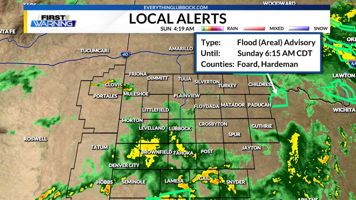 HeidiKayeWx's tweet photo. A new flood alert has been issued for the highlighted areas. Avoid any flooded roadways you may come across. Be safe and only travel if you absolutely have to. Stay tuned to KLBK for the latest weather information. 
#KLBK #txwx https://t.co/NlYP7xXqhx