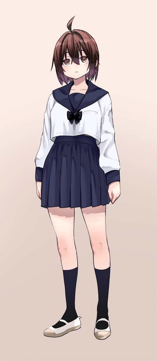 1girl solo skirt school uniform brown hair socks brown eyes  illustration images